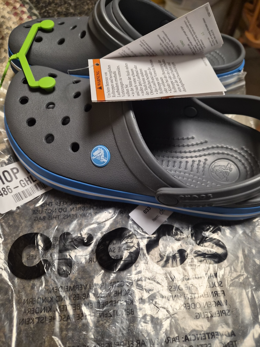 Crocs Classic Clog in Charcoal with Blue Trim